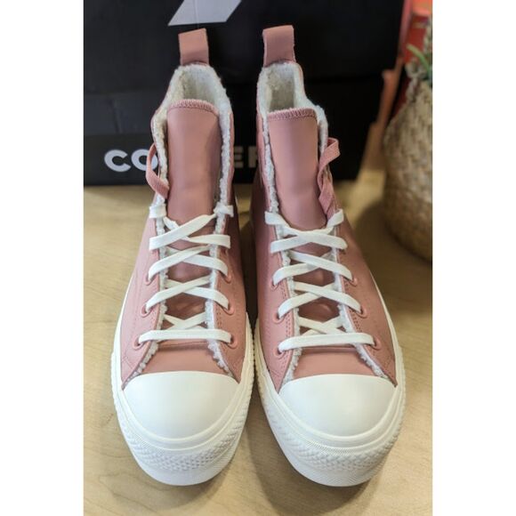 Converse CTAS Lift Platform Sherpa Lined Rust Pink Leather Hi Tops Size W9.5 NIB - Picture 5 of 12